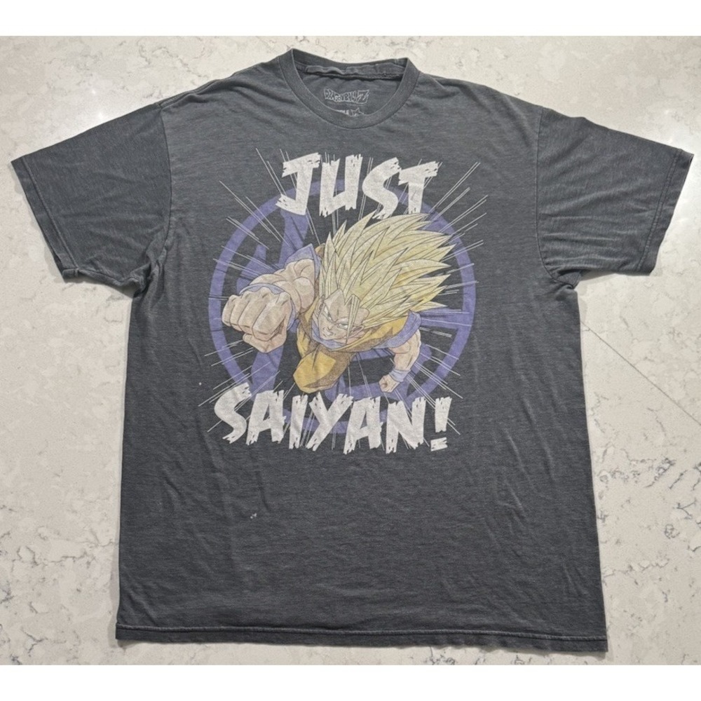 Dragon Ball Just Saiyan T-Shirt Mens XL Gray Super Saiyan Goku Graphic Tee